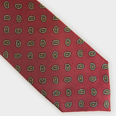 Burgundy Small Paisley Motif Printed Silk Tie