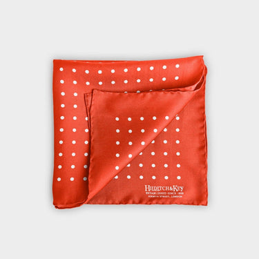Burnt Orange & White Medium Spot Silk Pocket Square