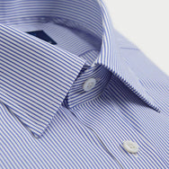 Classic Fit Blue Fine Bengal Stripe Cotton Shirt with Classic Collar & Double Cuff
