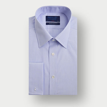 Classic Fit Blue Sea Island Quality End - on - End Cotton Shirt with Classic Collar & Double Cuff