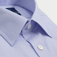 Classic Fit Blue Sea Island Quality End - on - End Cotton Shirt with Classic Collar & Double Cuff