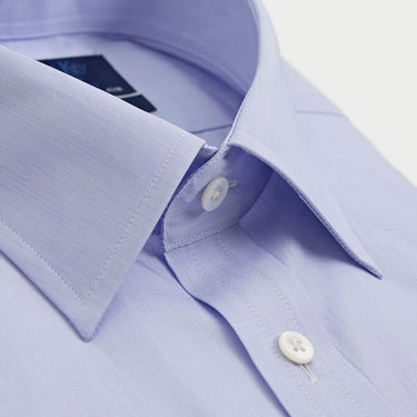 Classic Fit Blue Sea Island Quality End - on - End Cotton Shirt with Classic Collar & Double Cuff