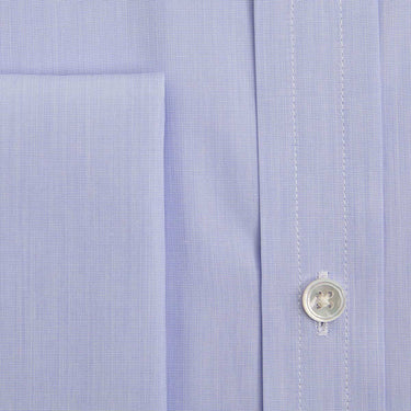 Classic Fit Blue Sea Island Quality End - on - End Cotton Shirt with Classic Collar & Double Cuff
