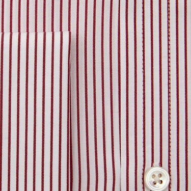 Classic Fit Burgundy Pinstripe Cotton Shirt with Classic Collar & Double Cuff