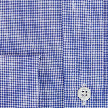 Classic Fit, Cutaway Collar, Double Cuff Shirt in a Blue & White Shepherds Check Poplin Cotton