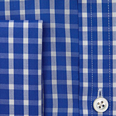 Classic Fit Dark Blue & White Wide Check Cotton Shirt with Classic Collar & Double Cuff