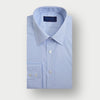 Classic Fit Light Blue Bengal Stripe Cotton Shirt with Classic Collar & Two Button Cuff