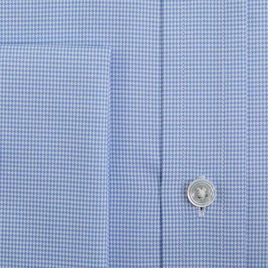 Classic Fit Light Blue Micro Houndstooth Cotton Shirt with Classic Collar & Double Cuff