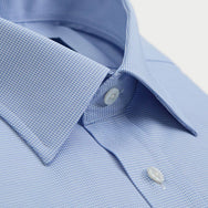 Classic Fit Light Blue Micro Houndstooth Cotton Shirt with Classic Collar & Double Cuff
