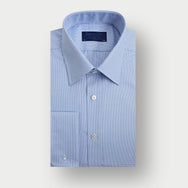 Classic Fit Light Blue Micro Houndstooth Cotton Shirt with Classic Collar & Double Cuff