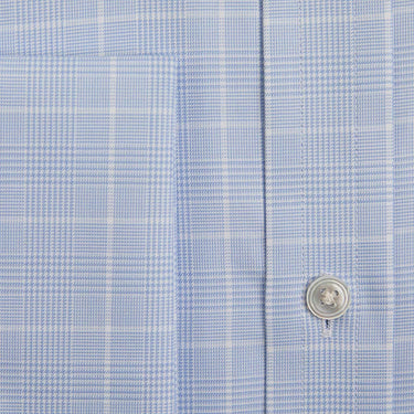Classic Fit Light Blue Prince of Wales Check Cotton Shirt with Classic Collar & Double Cuff