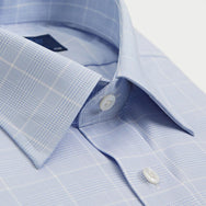 Classic Fit Light Blue Prince of Wales Check Cotton Shirt with Classic Collar & Two Button Cuff
