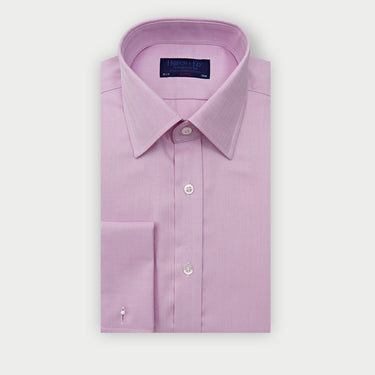 Classic Fit Lilac Herringbone Cotton Shirt with Classic Collar & Double Cuff