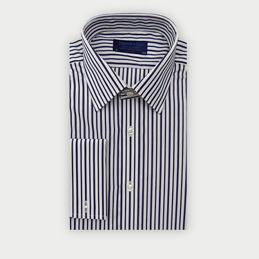 Classic Fit Navy Candy Stripe Cotton Shirt with Classic Collar & Double Cuff