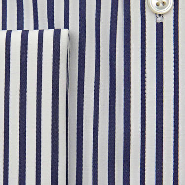 Classic Fit Navy Candy Stripe Cotton Shirt with Classic Collar & Double Cuff
