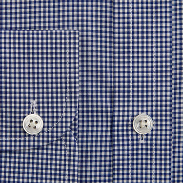 Classic Fit Navy Small Gingham Check Cotton Shirt with Classic Collar & Two Button Cuff