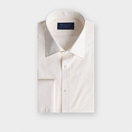 Classic Fit Plain Cream Cotton Poplin Shirt with Classic Collar & Double Cuff