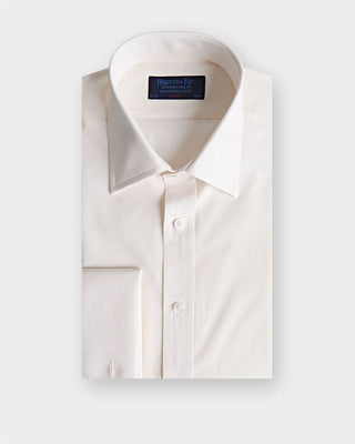 Classic Fit Plain Cream Cotton Poplin Shirt with Classic Collar & Double Cuff