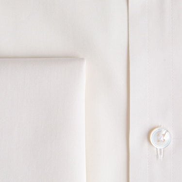 Classic Fit Plain Cream Cotton Poplin Shirt with Classic Collar & Double Cuff