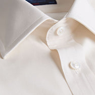 Classic Fit Plain Cream Cotton Poplin Shirt with Classic Collar & Double Cuff