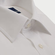 Classic Fit Plain White Sea Island Quality Cotton Twill Shirt with Classic Collar & Double Cuff