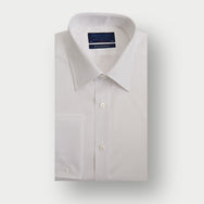 Classic Fit Plain White Sea Island Quality Cotton Twill Shirt with Classic Collar & Double Cuff