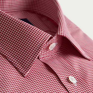 Classic Fit Red Small Gingham Check Cotton Shirt with Classic Collar & Two Button Cuff