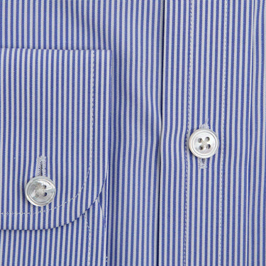 Contemporary Fit Blue Fine Bengal Stripe Cotton Shirt with Cut - Away Collar & Two Button Cuff