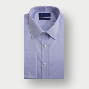 Contemporary Fit Blue Fine Twill Sea Island Quality Cotton Shirt with Classic Collar & Double Cuff