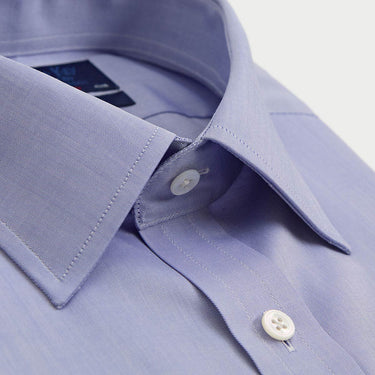 Contemporary Fit Blue Fine Twill Sea Island Quality Cotton Shirt with Classic Collar & Double Cuff