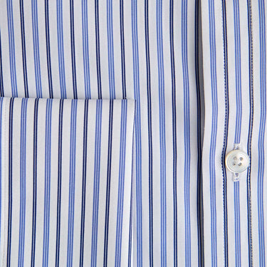 Contemporary Fit Blue & Navy Multi Stripe Cotton Shirt with Classic Collar & Double Cuff