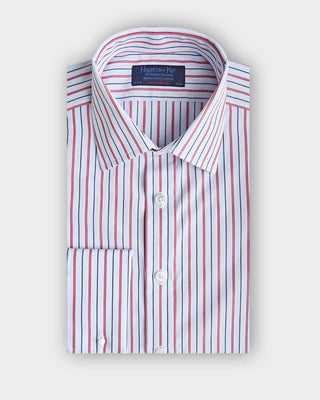 Contemporary Fit Blue & Red Multi Stripe Cotton Shirt with Classic Collar & Double Cuff