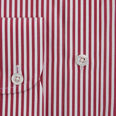 Contemporary Fit Burgundy Bengal Stripe Cotton Shirt with Classic Collar & Two Button Cuff
