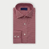 Contemporary Fit Burgundy Gingham Check Cotton Twill Shirt with Cut - Away Collar & Two Button Cuff