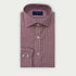 Contemporary Fit Burgundy Gingham Check Oxford Cotton Shirt with Cut - Away Collar & Two Button Cuff