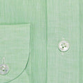 Contemporary Fit, Button Down Collar, 2 Button Cuff Shirt in a Plain Green Linen