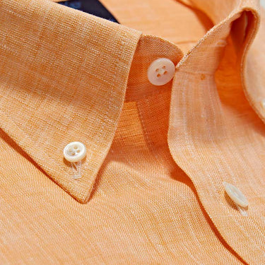 Contemporary Fit, Button Down Collar, 2 Button Cuff Shirt in a Plain Orange Linen