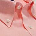 Contemporary Fit, Button Down Collar, 2 Button Cuff Shirt in a Plain Pink Linen