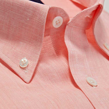 Contemporary Fit, Button Down Collar, 2 Button Cuff Shirt in a Plain Pink Linen