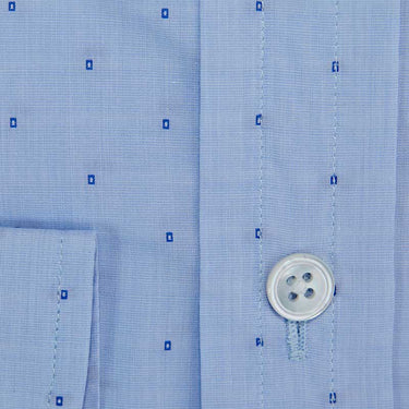 Contemporary Fit, Button Down Collar, 2 Button Cuff Shirt In Light Blue With Small Navy Cubes