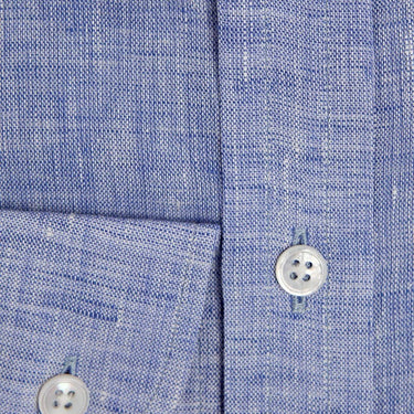 Contemporary Fit, Button Down Collar, 2 Button Cuff Shirt in Plain Navy Linen