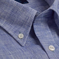Contemporary Fit, Button Down Collar, 2 Button Cuff Shirt in Plain Navy Linen