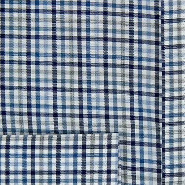 Contemporary Fit, Button Down Collar, 2 Button Cuff Shirt in White With Grey, Navy & Blue Overcheck