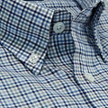 Contemporary Fit, Button Down Collar, 2 Button Cuff Shirt in White With Grey, Navy & Blue Overcheck