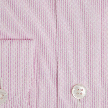 Contemporary Fit, Button Down Collar, 2 Button Cuff Shirt In White With Small Pink Triangles