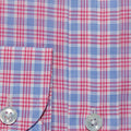 Contemporary Fit, Button Down Collar, Two Button Cuff Shirt In Blue With Pink Overcheck