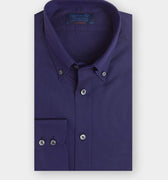 Contemporary Fit, Button Down Collar, Two Button Cuff Shirt In Navy Oxford