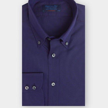Contemporary Fit, Button Down Collar, Two Button Cuff Shirt In Navy Oxford