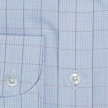 Contemporary Fit, Button Down Collar, Two Button Cuff Shirt In White & Blue With Navy Micro Overcheck