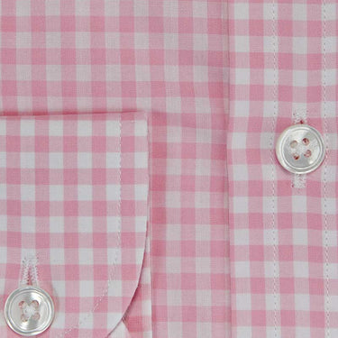 Contemporary Fit, Classic Collar, 2 Button Cuff in Pink Gingham Check